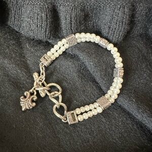 Brighton Double Strand Lady Jane Bracelet - White Pearls, Silver Plated